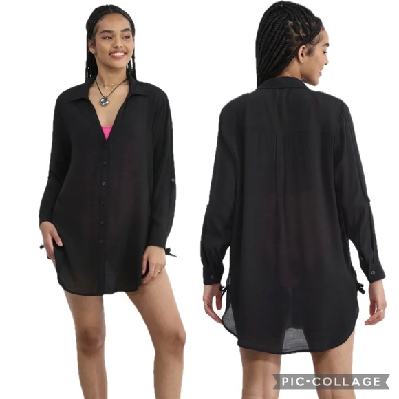 Side-Tie Coverup Lightweight Gauzy Button-down Shirt - Size XL - Picture 1 of 11